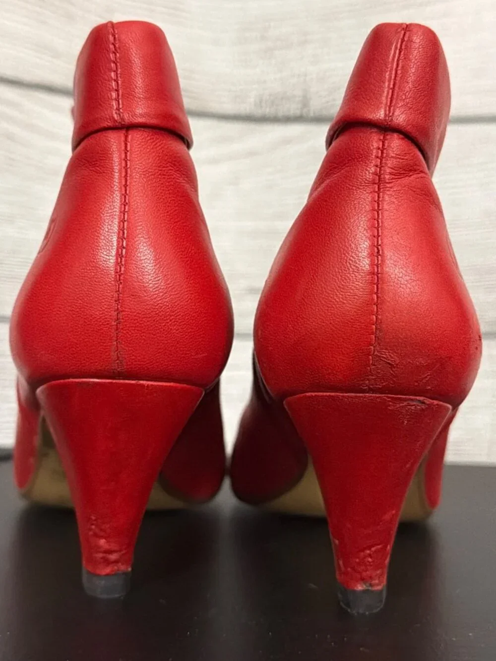 Bronx Red Leather Ankle Boots With Kitten Heels Size 38